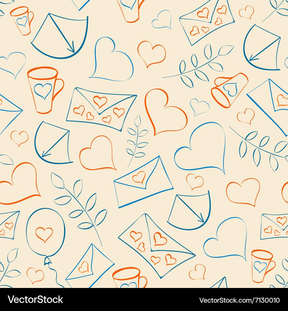 Seamless pattern with hearts and post vector image