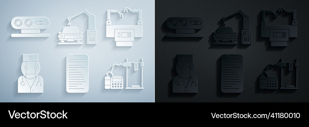 Set computer api interface assembly line robot Vector Image