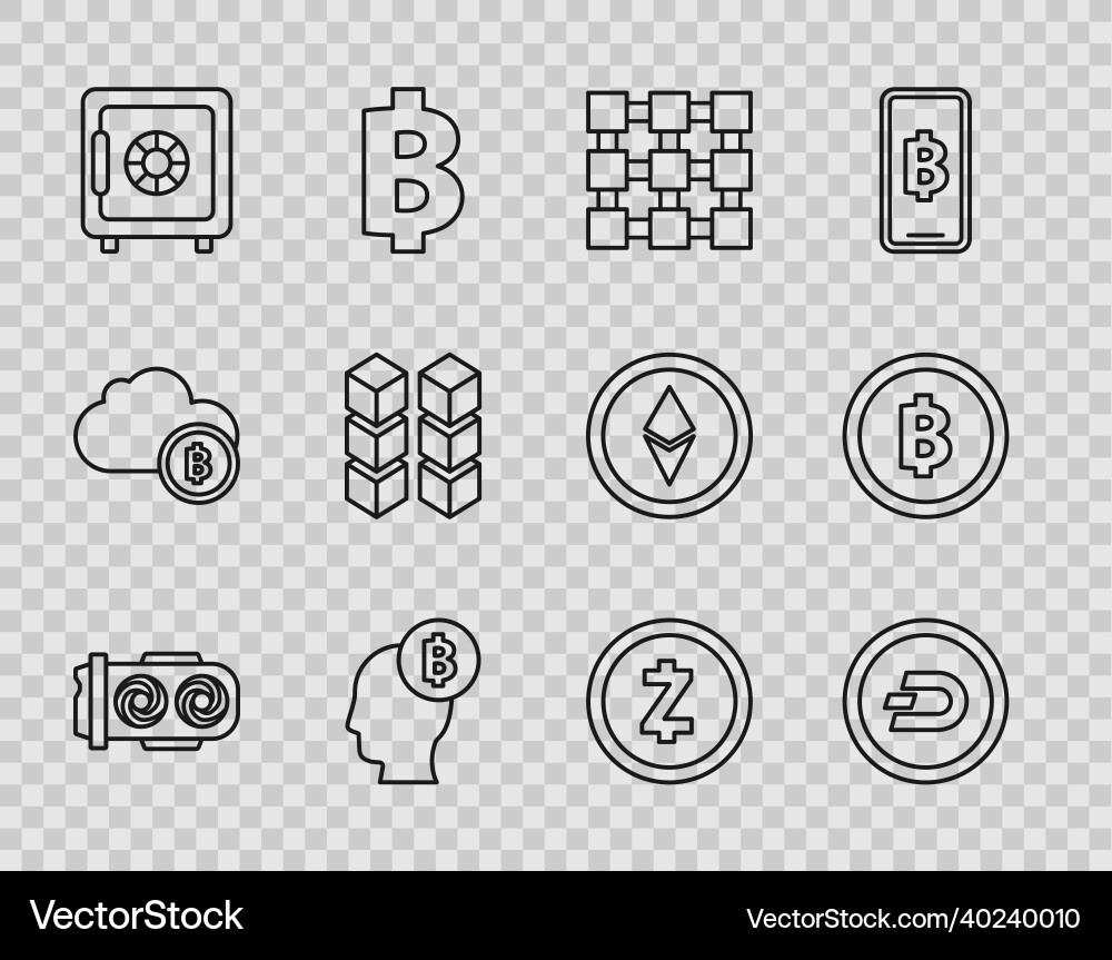 Set line mining farm cryptocurrency coin dash Set line mining farm cryptocurrency coin dash vector image