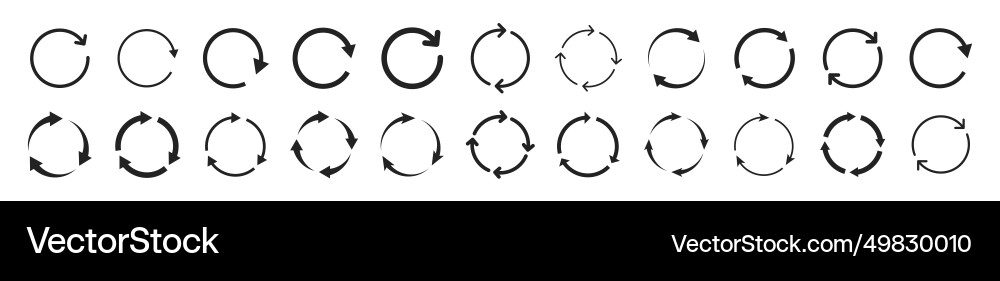 Set of circle arrows elements black loading symbol vector image