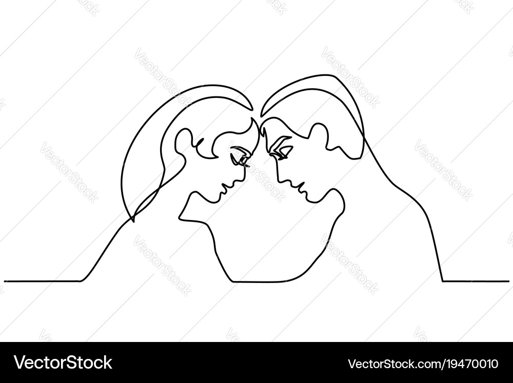 Silhouettes of Lovers - Continuous Line Art Vector Image