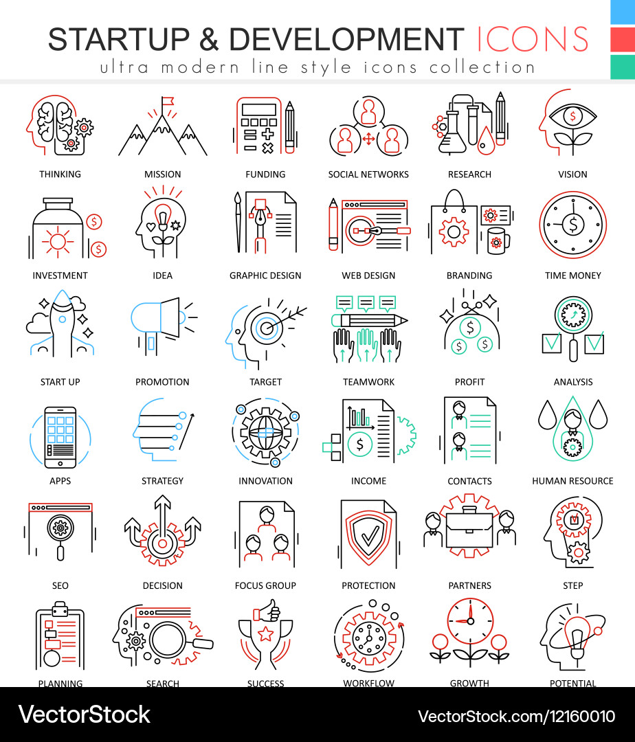Startup & Development Icons - Line Art vector image