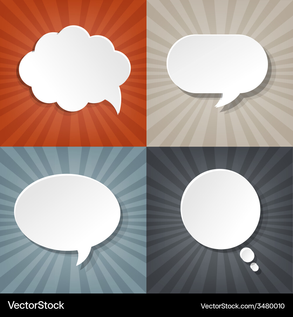 Sunburst backgrounds set with speech bubbles vector image
