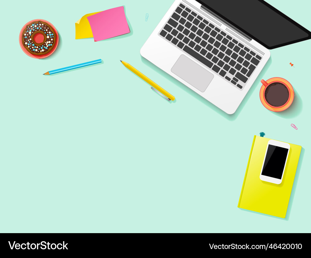 Workplace table mockup template in top view – Royalty-Free Vector |  VectorStock, image size:1000x830