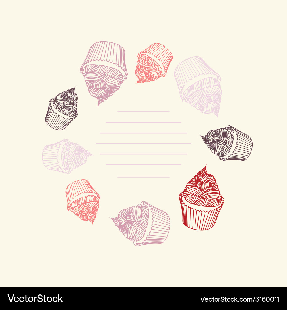 Circular pattern of cupcakes with chalks sketches vector image