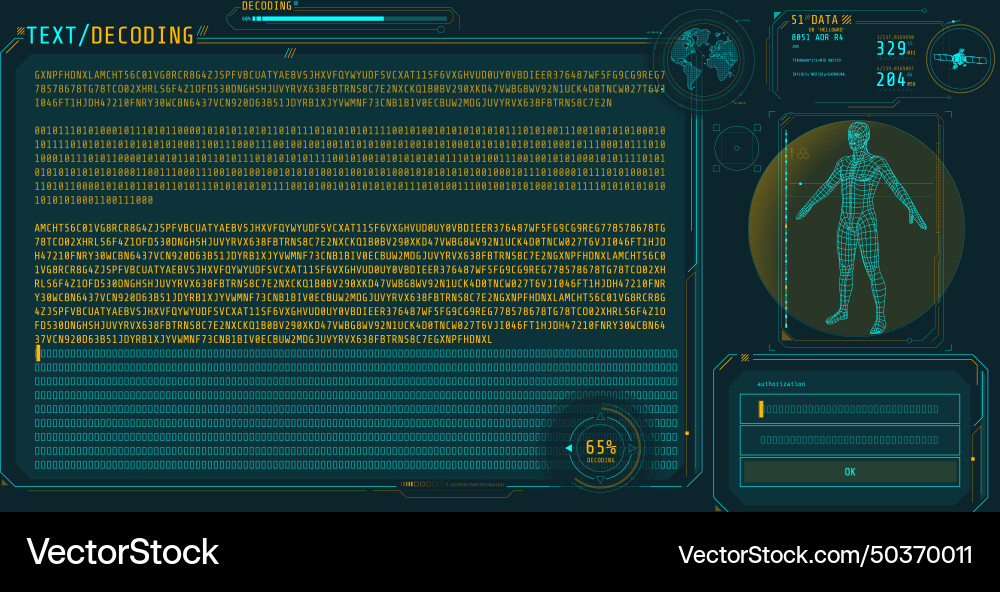 Hud interface futuristic design with text decoding Hud interface futuristic design with text decoding Vector Image