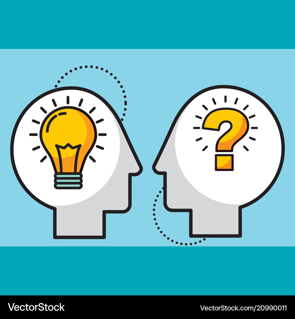 Man Heads with Lightbulb and Question Mark vector image