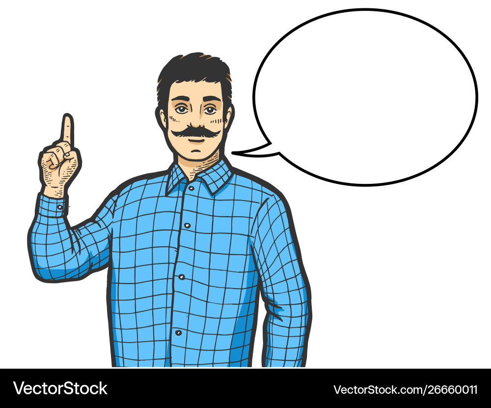 Man with index finger up color sketch engraving Vector Image