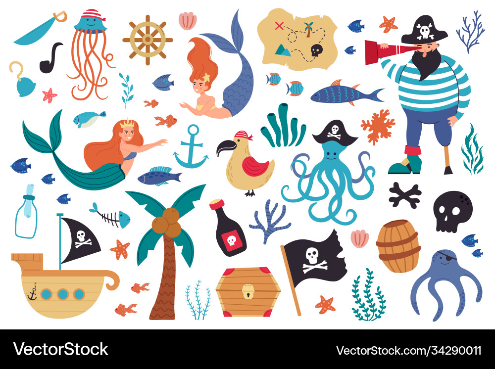 Pirate Mermaids Undersea Adventure Vector Image