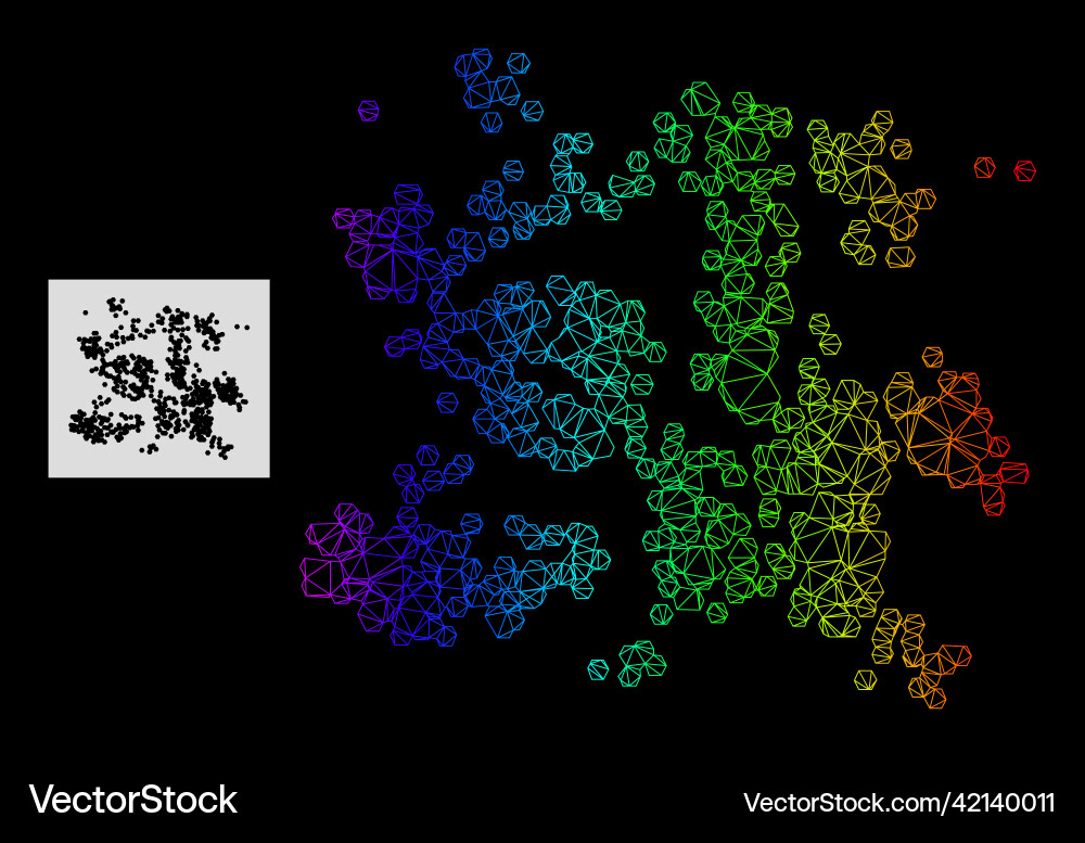 Spectral gradient polygonal net particle swarm Spectral gradient polygonal net particle swarm vector image
