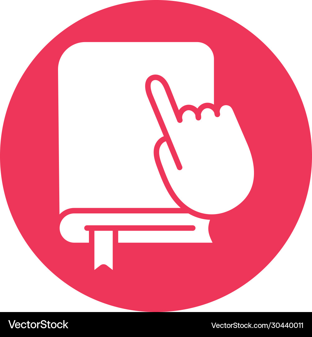 Text book with hand indexing block style icon Text book with hand indexing block style icon vector image