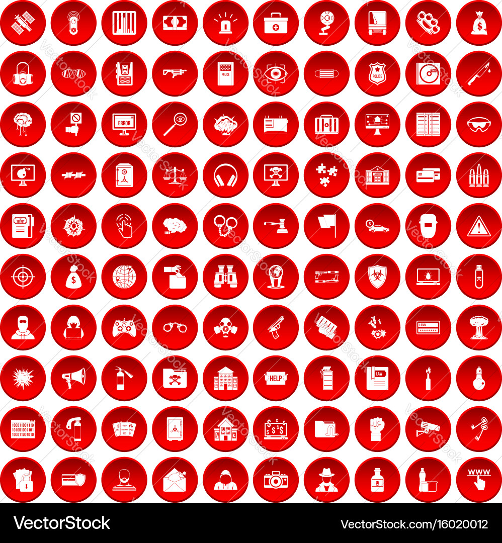 100 hacking icons set red vector image