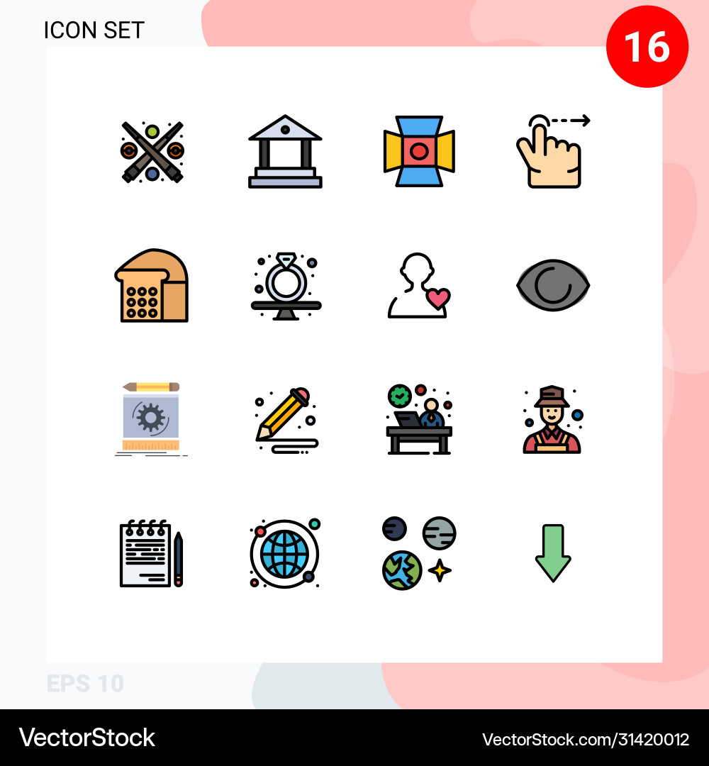 16 universal flat color filled lines set for web Vector Image
