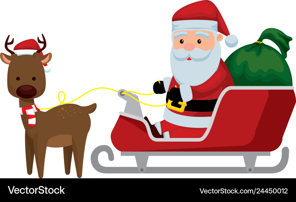 Christmas santa claus with reindeer and carriage Christmas santa claus with reindeer and carriage vector image