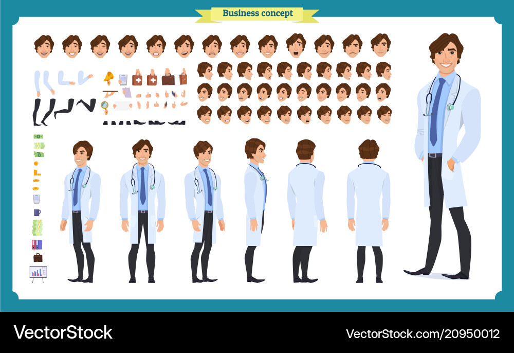 Doctor Character Set - Multiple Views vector image