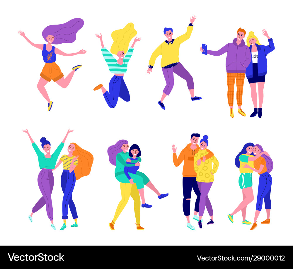Friends people young women men girls boys Friends people young women men girls boys vector image