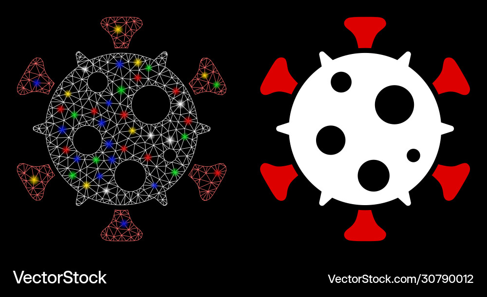 Glowing mesh network virus with color flash spots vector image