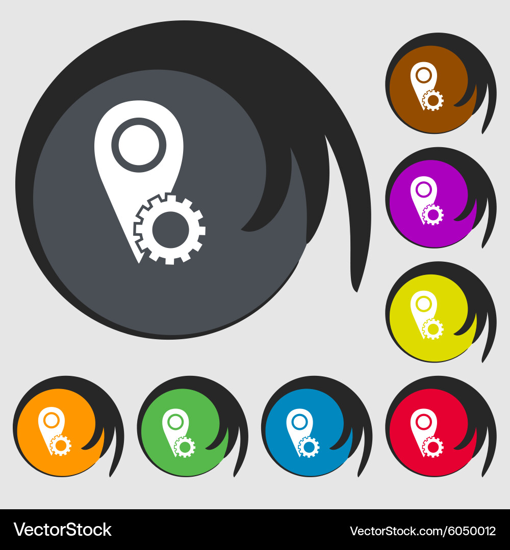 Map pointer setting icon sign symbols on eight vector image
