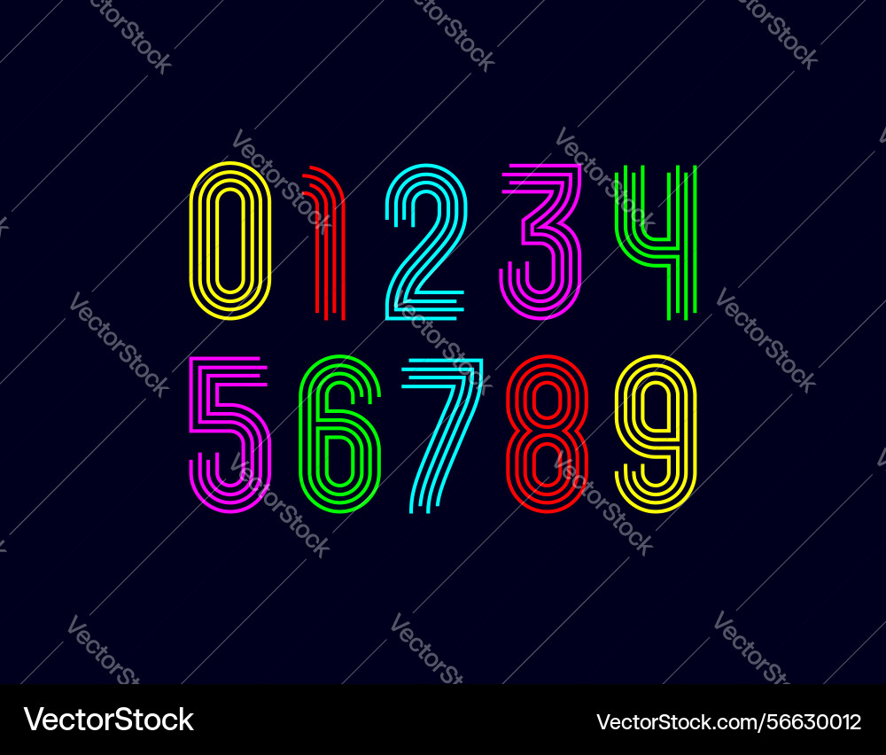 Neon color numbers numerals from parallel stripes Vector Image