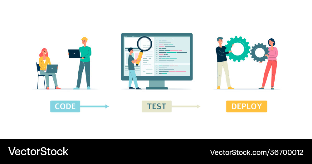 Programmiercode-Tests mit Programmierer flach Programmiercode-Tests mit Programmierer flach vektorbild