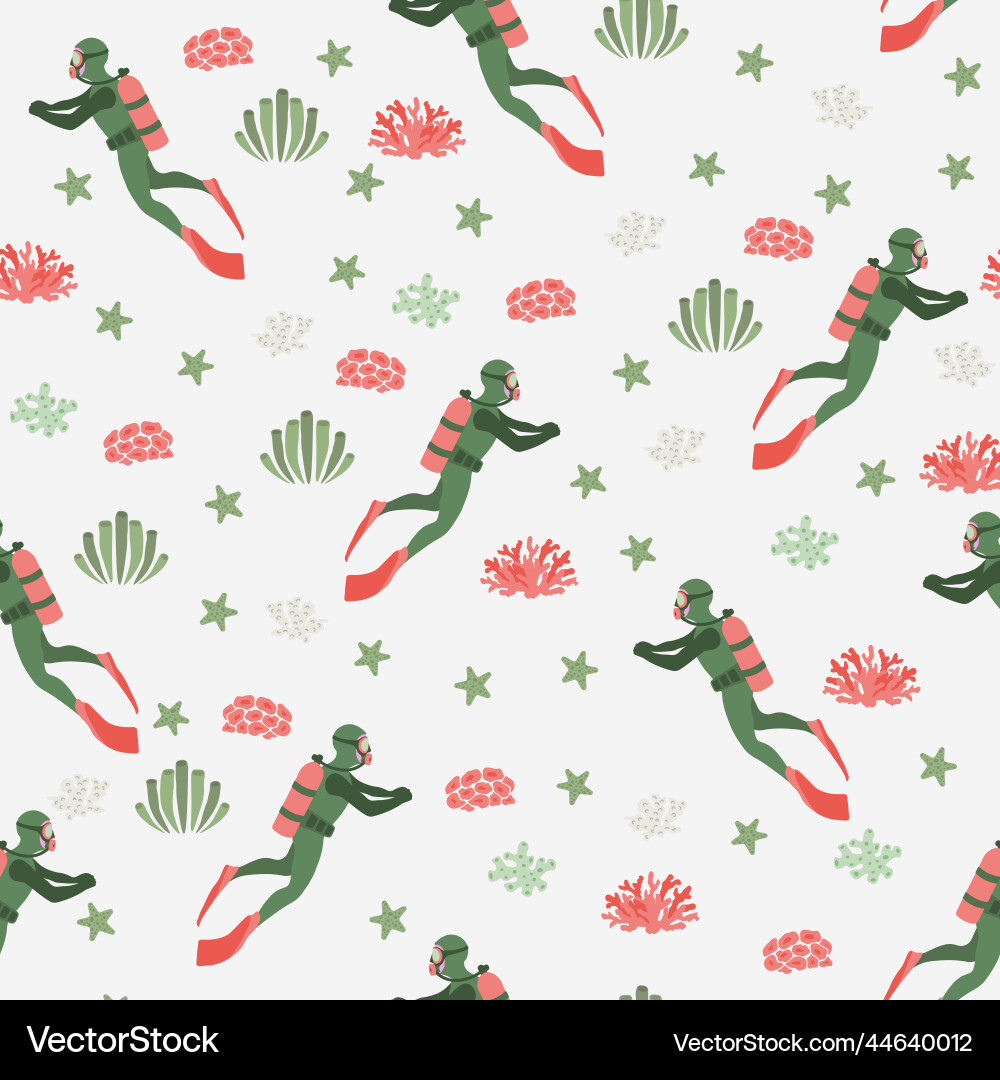 Seamless pattern witha diver algae Vector Image