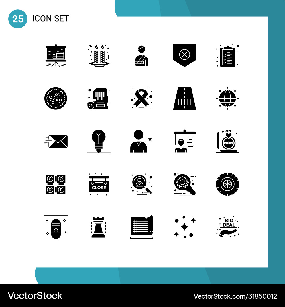 Set 25 solid glyphs on grid for check list Vector Image