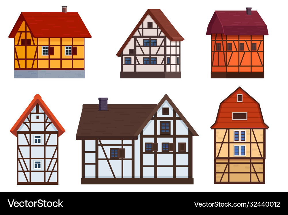 Set half timbered houses on white Set half timbered houses on white vector image