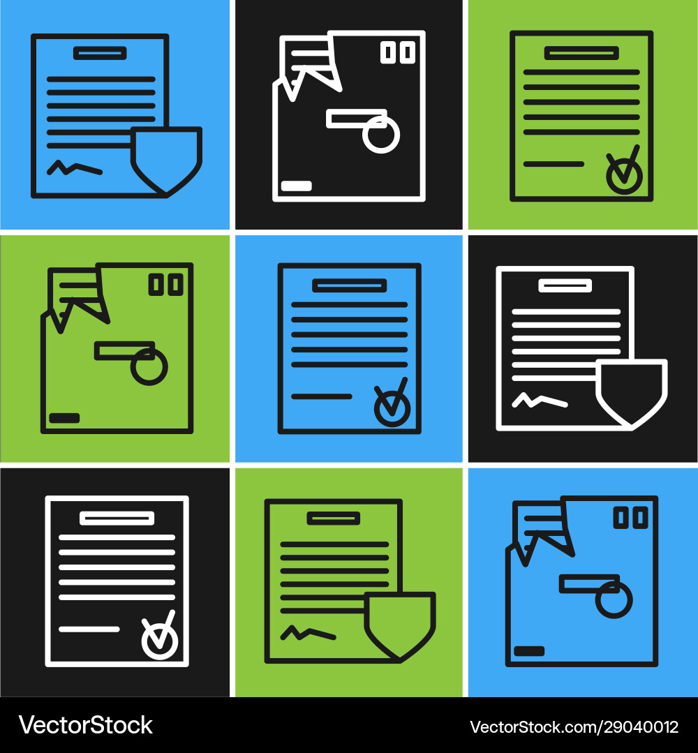 Set line contract with shield confirmed document Set line contract with shield confirmed document vector image