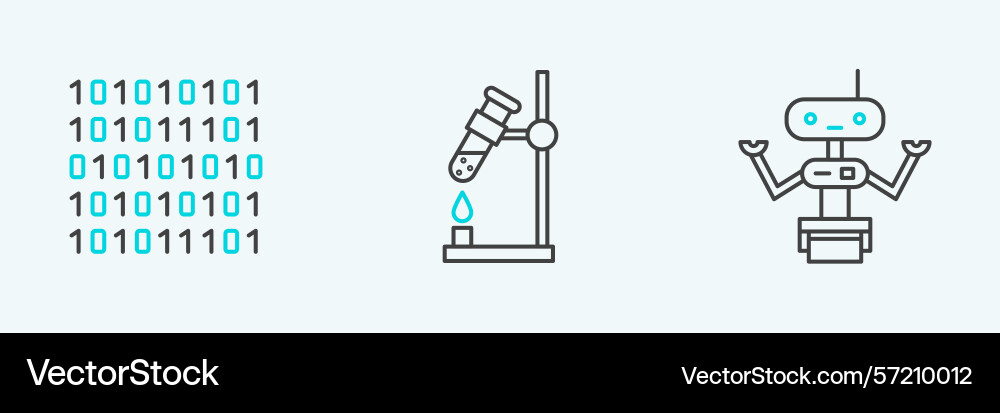 Set line robot binary code and test tube flask Set line robot binary code and test tube flask Vector Image