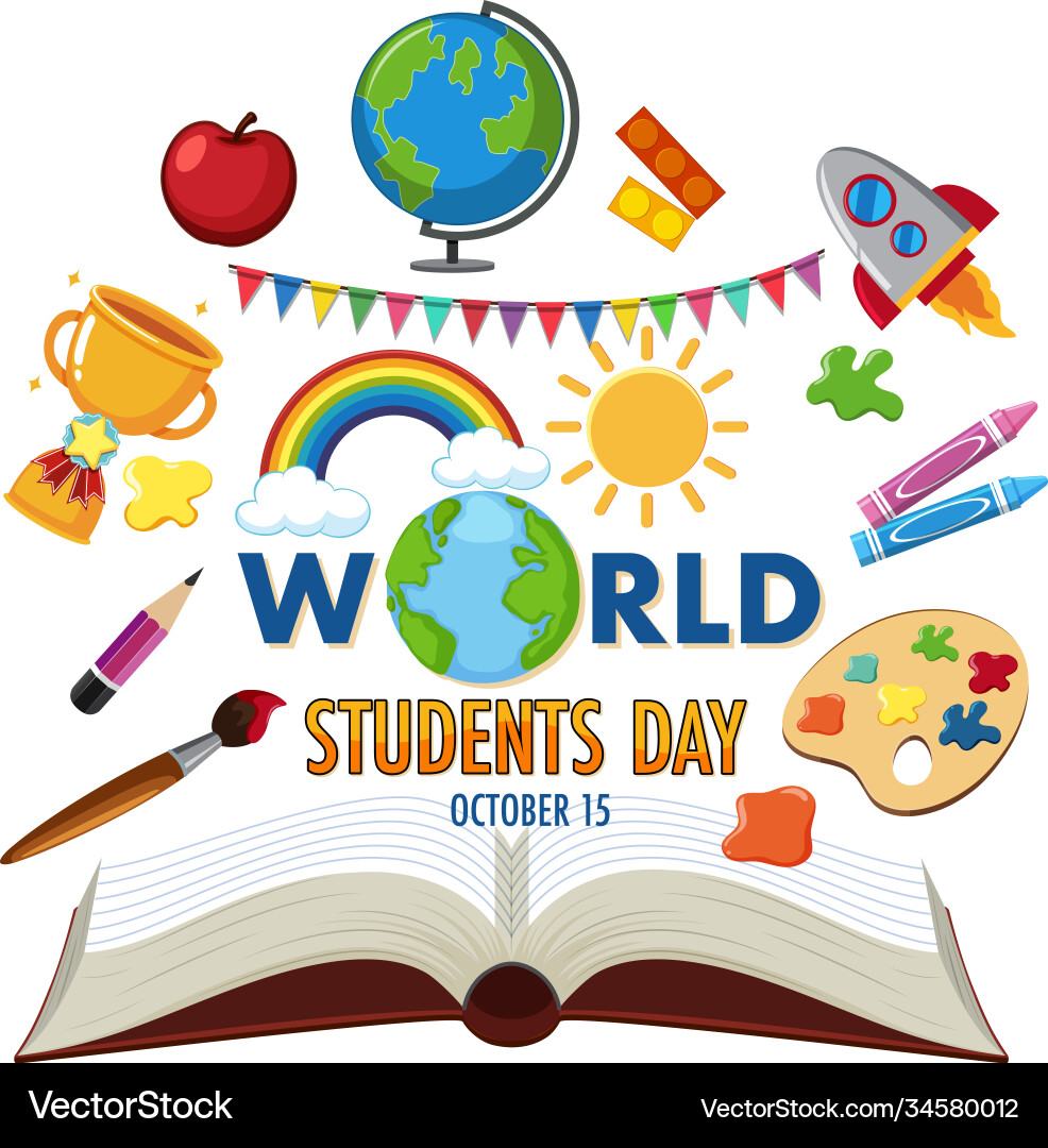 World students day logo or banner with student World students day logo or banner with student vector image