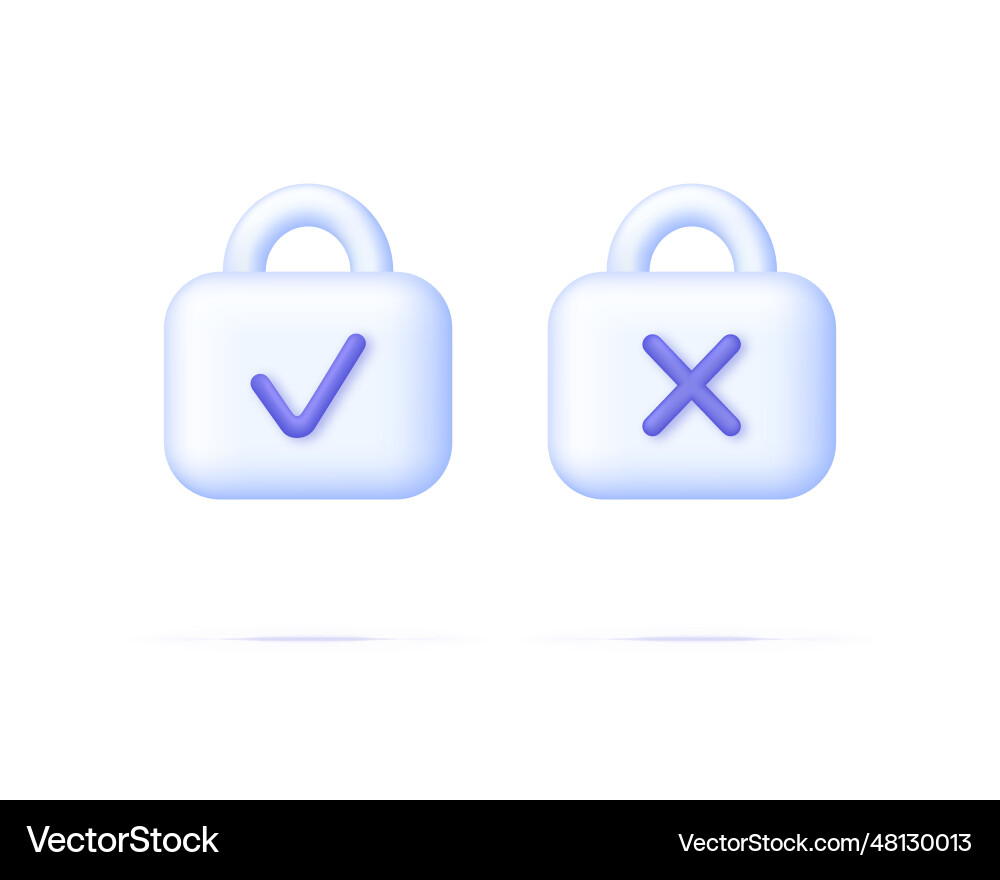 3d lock icons set with check and cross 3d lock icons set with check and cross vector image
