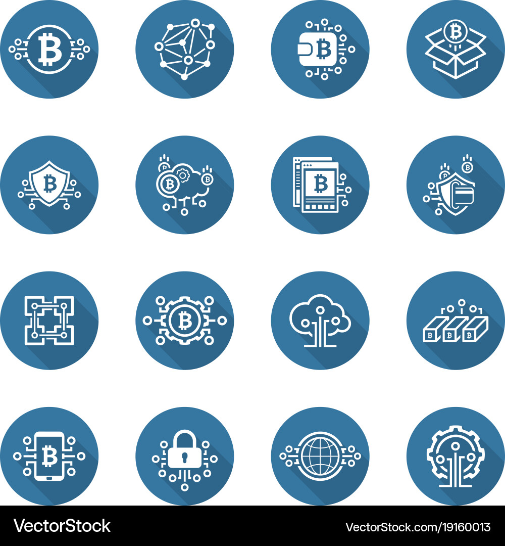 Bitcoin and blockchain cryptocurrency icons vector image