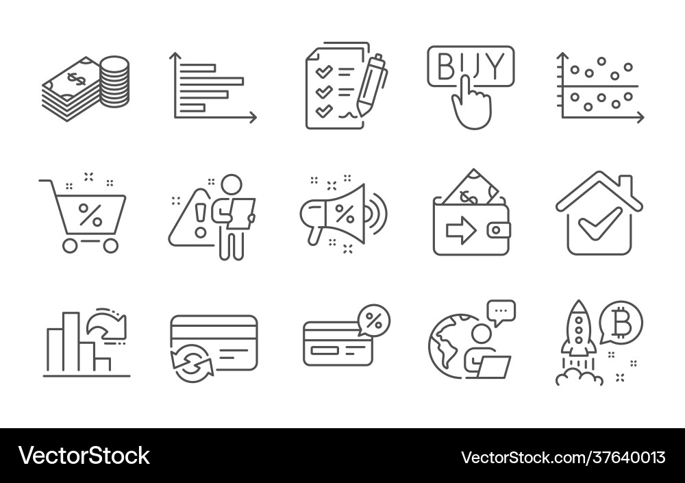 Change card wallet and bitcoin project icons set vector image