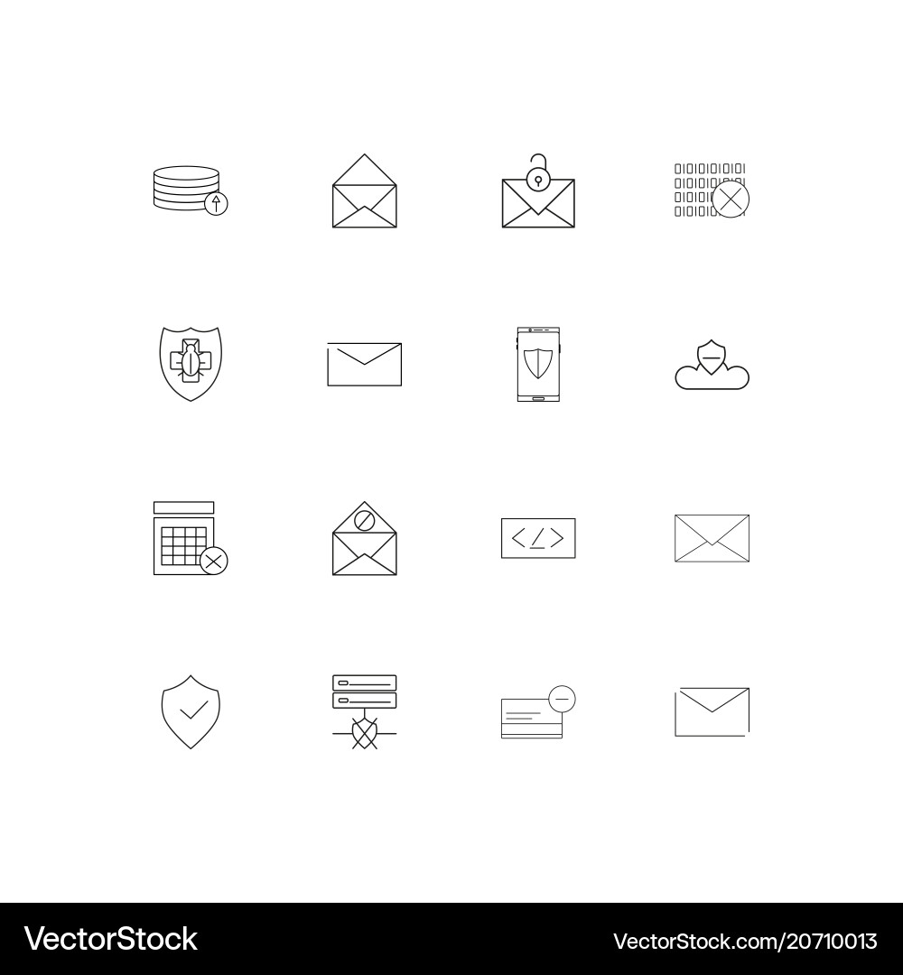 Cyber security simple linear icons set outlined Vector Image