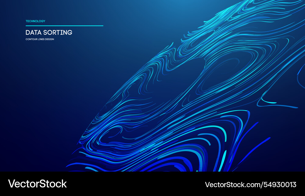 Dynamic digital contour lines flowing across vector image