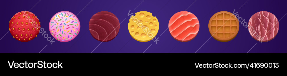 Game ui food app icons cartoon round buttons set Game ui food app icons cartoon round buttons set vector image