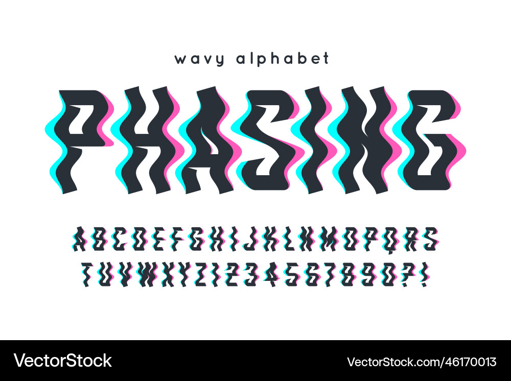 Glitched display alphabet design typeface Glitched display alphabet design typeface vector image