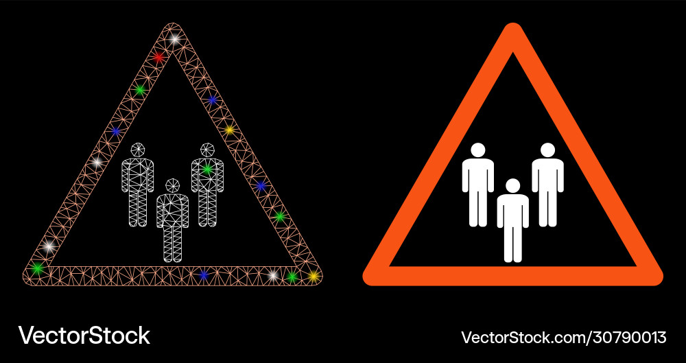 Glowing mesh carcass man group warning with color Glowing mesh carcass man group warning with color vector image
