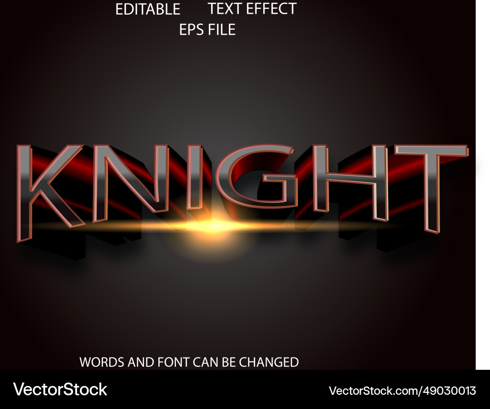 Knight text effect font editable typography 3d vector image