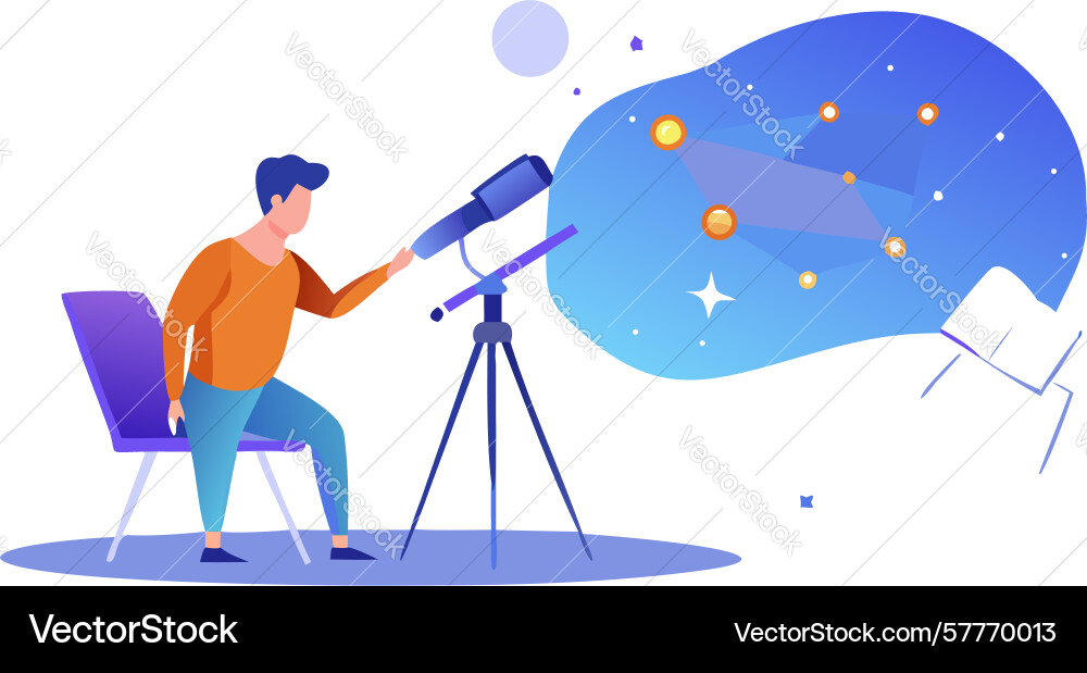 Man exploring astronomy with a telescope Vector Image