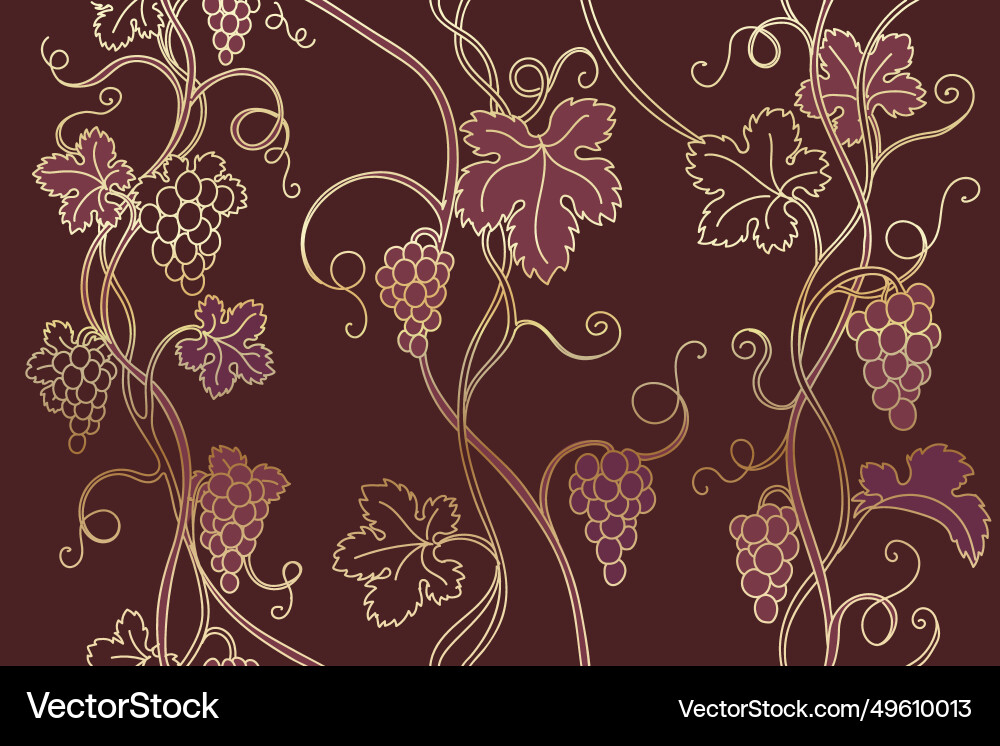 Seamless gold grapes four vine pattern vector image