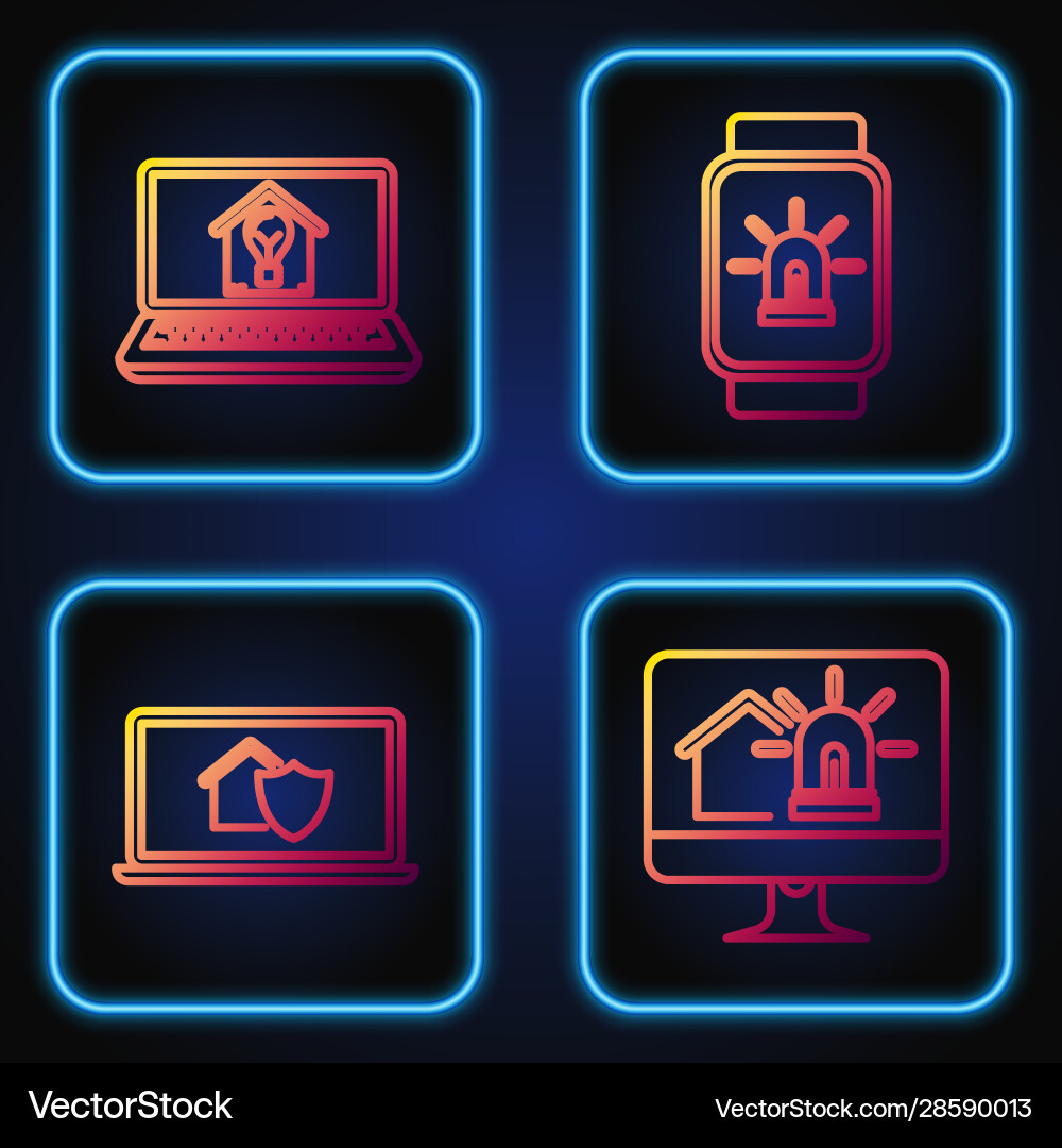 Set line computer monitor with smart house Set line computer monitor with smart house vector image