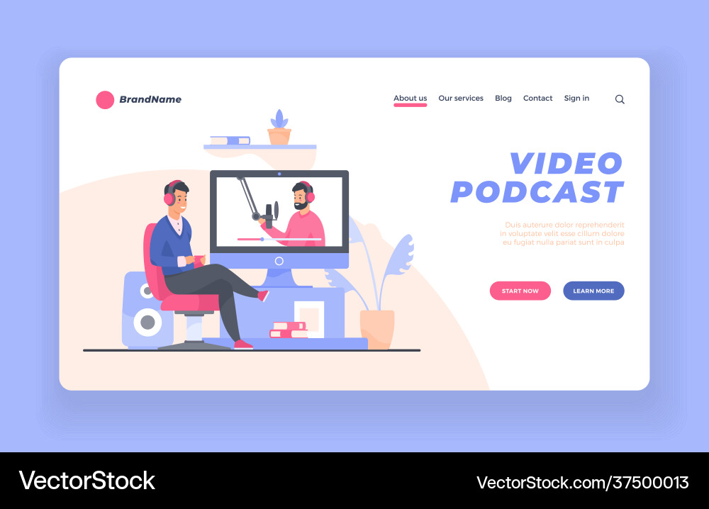 Video podcast concept male cartoon characters Video podcast concept male cartoon characters vector image