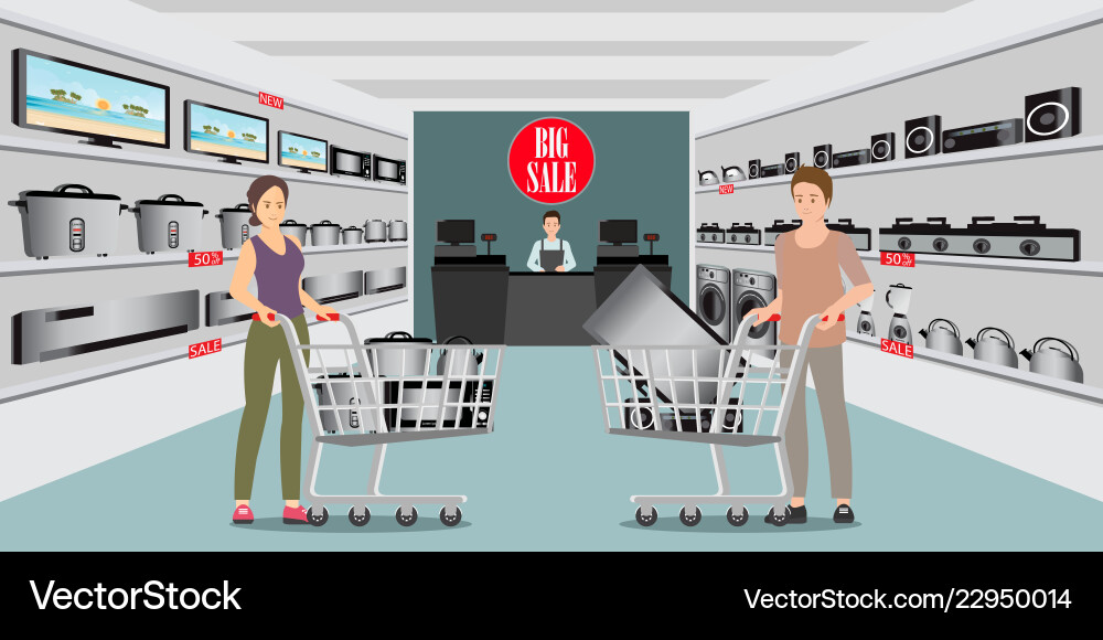 Customer shopping at electronic department store Customer shopping at electronic department store vector image