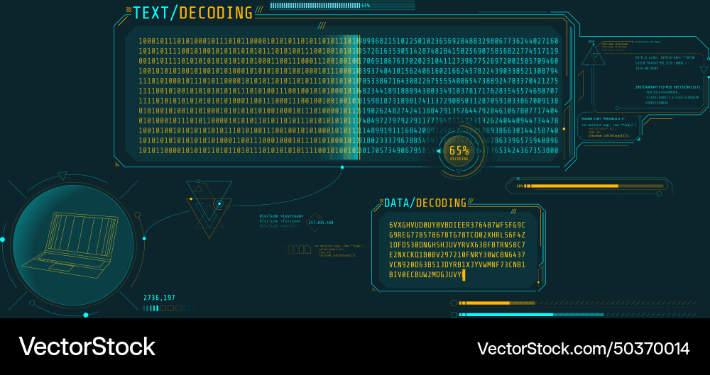 Data decryption screen with text decoding window vector image