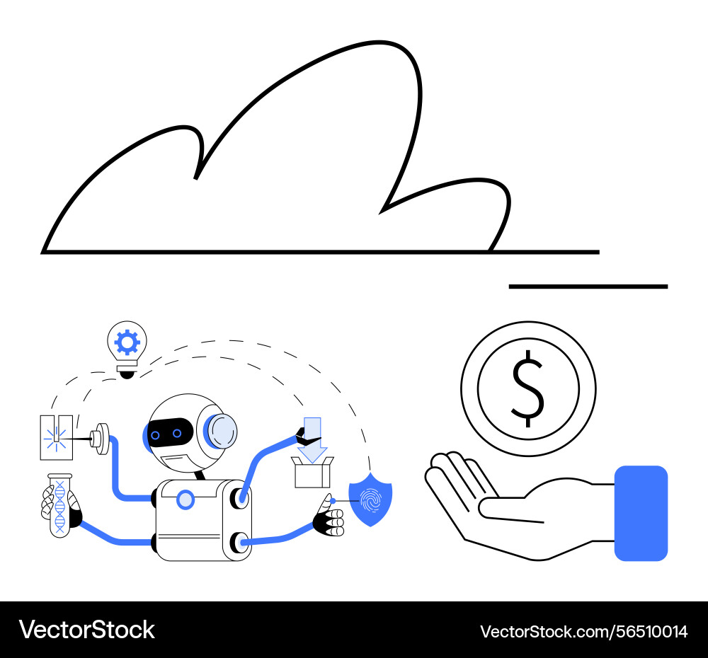 Futuristic robot automating tasks with cloud vector image