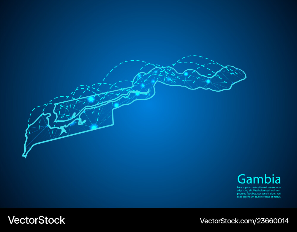 Gambia map with nodes linked by lines concept vector image