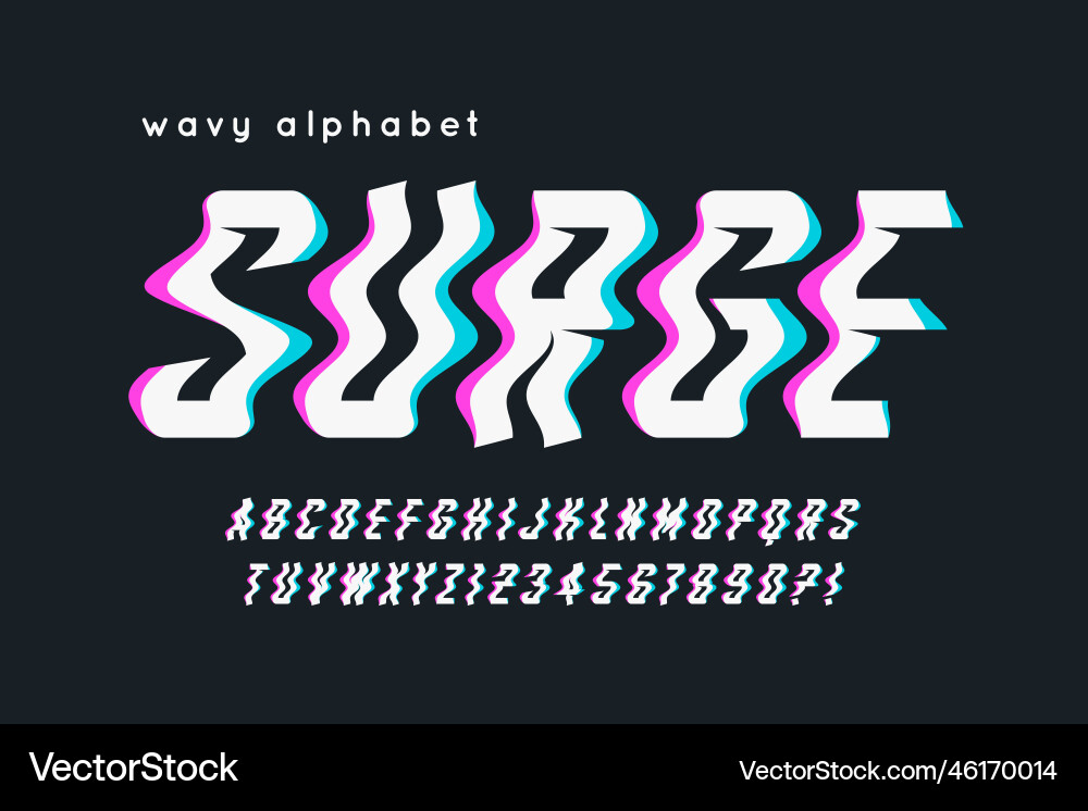 Glitched display alphabet design typeface vector image