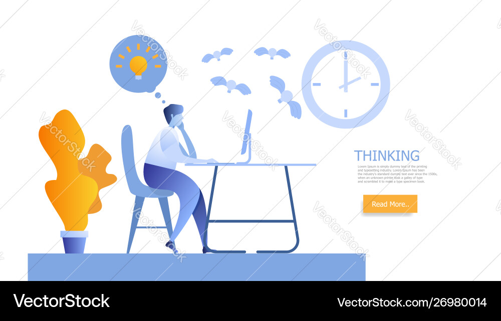 Man working and thinking for idea Man working and thinking for idea Vector Image