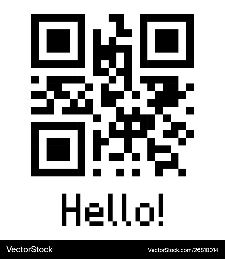 Qr code sample icon with text hello Royalty Free Vector